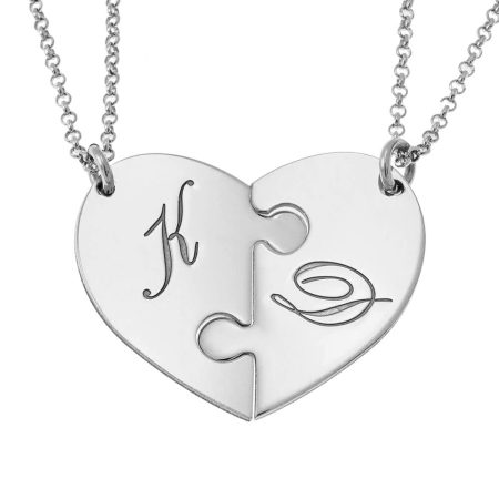 Initial 2 Puzzle Piece Necklace in 925 Sterling Silver