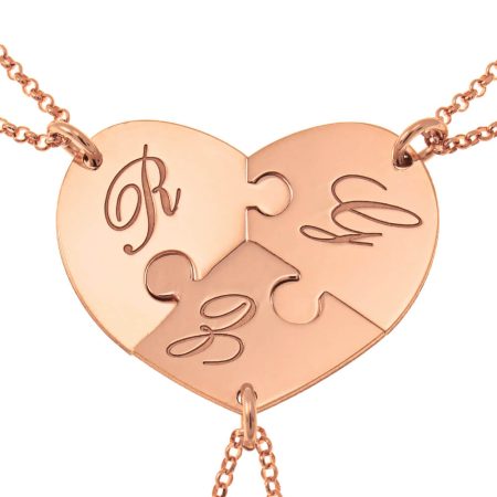 Initial 3 Puzzle Piece Necklace in 18K Rose Gold Plating