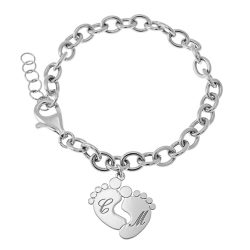 Initial Bracelet with Baby Feet Charm