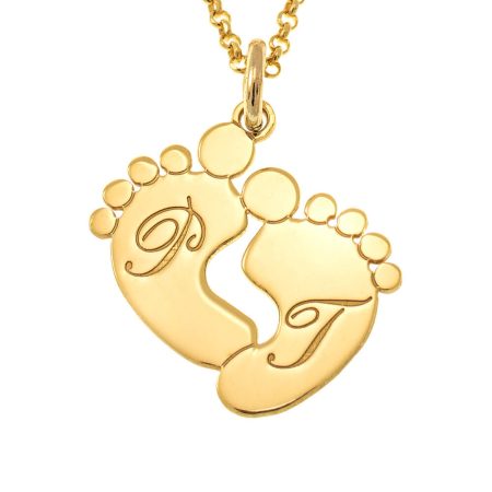 Baby Feet Necklace with Initials in 18K Gold Plating