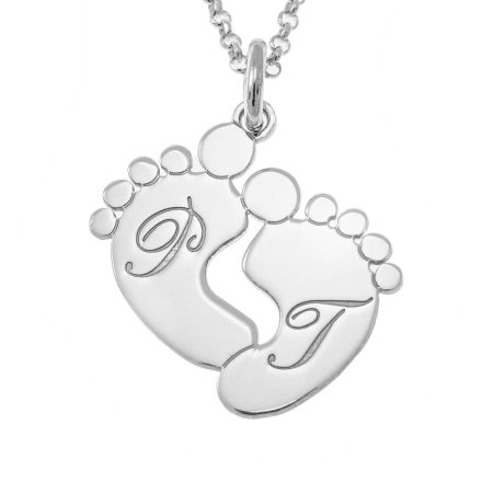 Baby Feet Necklace with Initials in 925 Sterling Silver