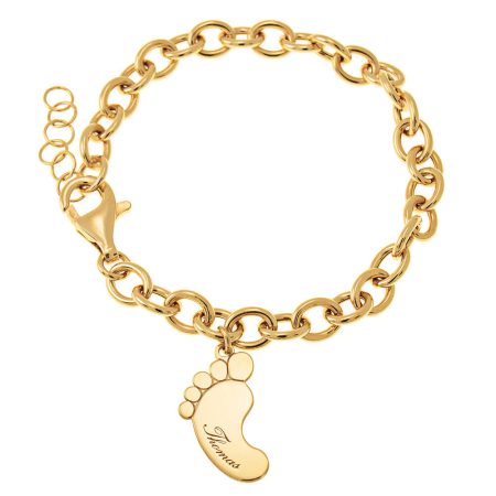 Name Bracelet with Baby Foot & Link Chain in 18K Gold Plating