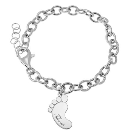 Name Bracelet with Baby Foot & Link Chain in 925 Sterling Silver