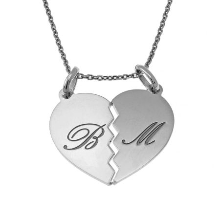 Broken Heart Necklace for Couples with Initials in 925 Sterling Silver