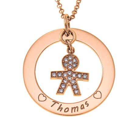 Circle Necklace for Mom with CZ Boy in 18K Rose Gold Plating