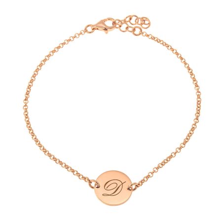 Initial Bracelet with Dainty Disc Pendant in 18K Rose Gold Plating
