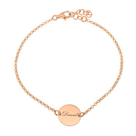 Name Bracelet with Dainty Disc Pendant in 18K Rose Gold Plating