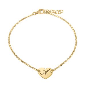 Dainty Heart Initial Bracelet gold