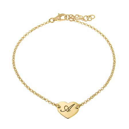 Dainty Heart Bracelet with Initial in 18K Gold Plating