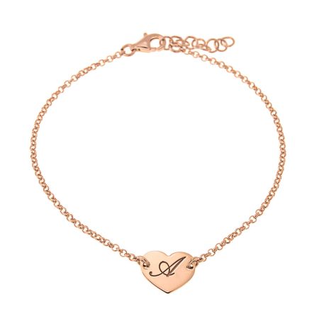 Dainty Heart Bracelet with Initial in 18K Rose Gold Plating