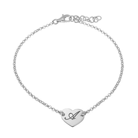 Dainty Heart Bracelet with Initial in 925 Sterling Silver