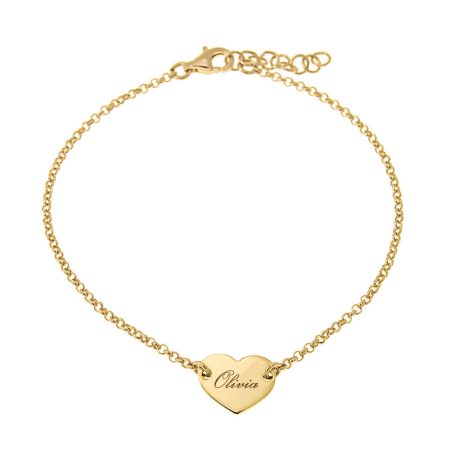 Name Bracelet with Dainty Heart Pendant in 18K Gold Plating