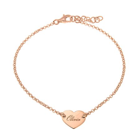 Name Bracelet with Dainty Heart Pendant in 18K Rose Gold Plating
