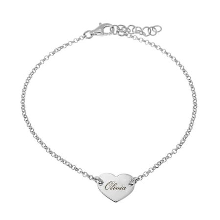 Name Bracelet with Dainty Heart Pendant in 925 Sterling Silver