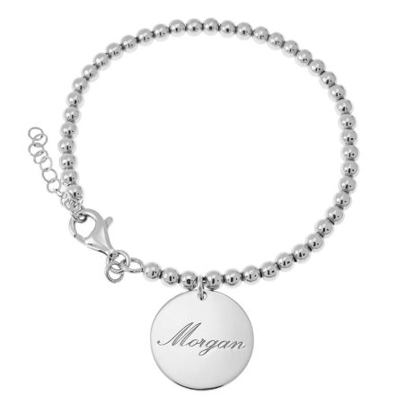 Beaded Name Bracelet with Round Disc in 925 Sterling Silver