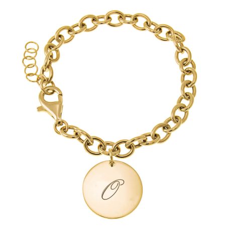 Initial Bracelet with Disc Pendant & Link Chain in 18K Gold Plating