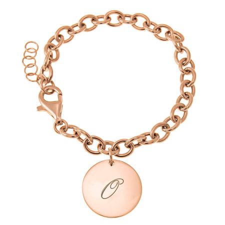 Initial Bracelet with Disc Pendant & Link Chain in 18K Rose Gold Plating