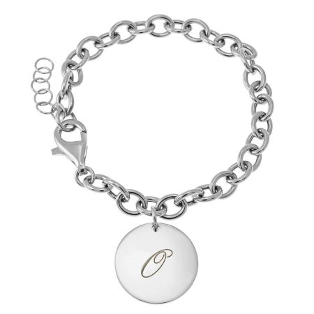 Initial Bracelet with Disc Pendant & Link Chain in 925 Sterling Silver