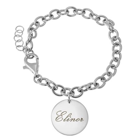 Name Bracelet with Disc Pendant & Link Chain in 925 Sterling Silver
