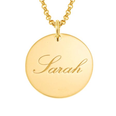 Name Necklace with Engraved Coin Disc in 18K Gold Plating