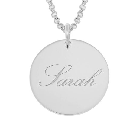 Name Necklace with Engraved Coin Disc in 925 Sterling Silver