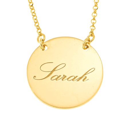 Name Disc Necklace with Engraving in 18K Gold Plating