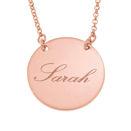 Name Disc Necklace with Engraving in 18K Rose Gold Plating