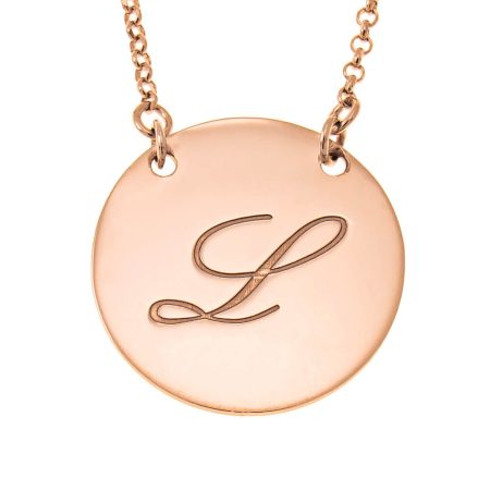 Initial Disc Necklace with Engraving in 18K Rose Gold Plating