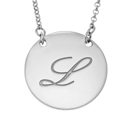 Initial Disc Necklace with Engraving in 925 Sterling Silver