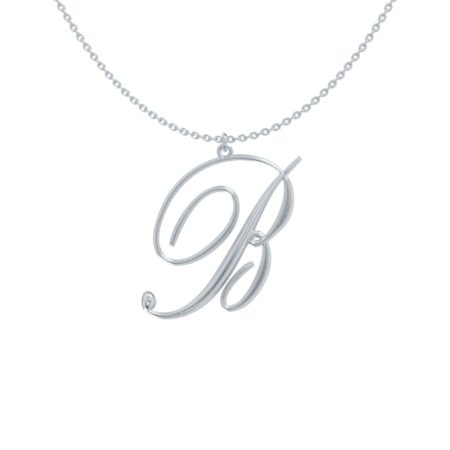 Big Initial B Necklace in 925 Sterling Silver