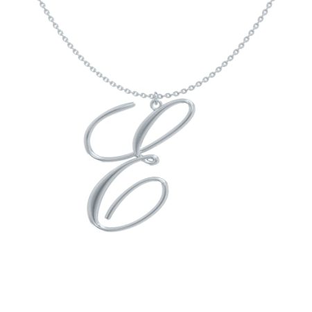 Big Initial E Necklace in 925 Sterling Silver