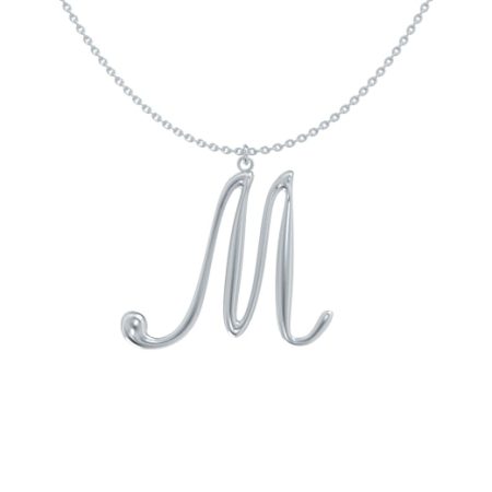 Big Initial M Necklace in 925 Sterling Silver