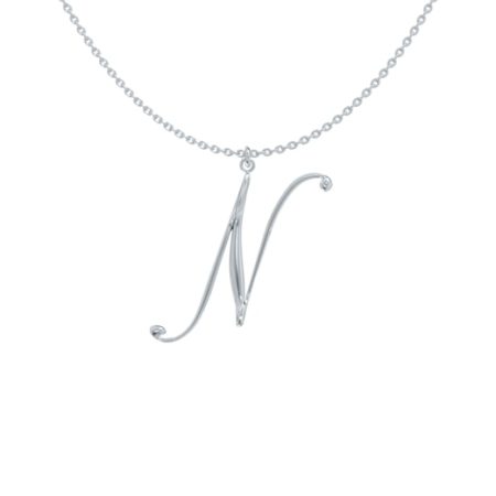 Big Initial N Necklace in 925 Sterling Silver