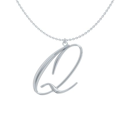 Big Initial Q Necklace in 925 Sterling Silver