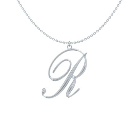 Big Initial R Necklace in 925 Sterling Silver