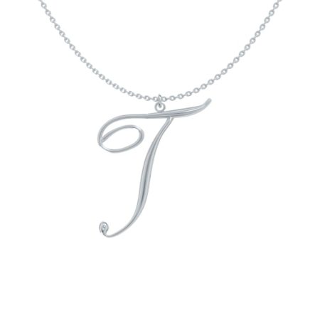 Big Initial T Necklace in 925 Sterling Silver