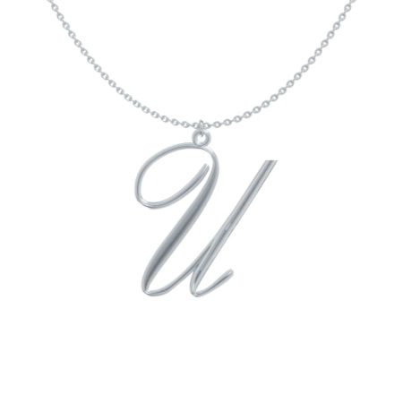 Big Initial U Necklace in 925 Sterling Silver