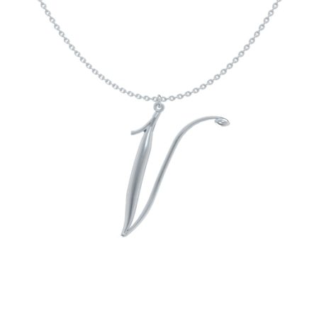 Big Initial V Necklace in 925 Sterling Silver