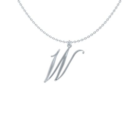 Big Initial W Necklace in 925 Sterling Silver
