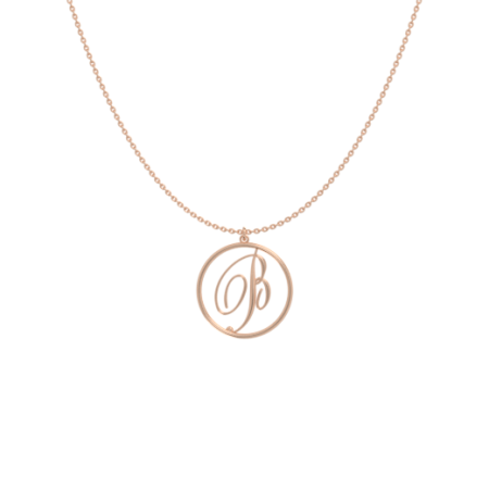 Circle Letter B Necklace-1 in 18K Rose Gold Plating