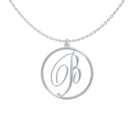 Circle Letter B Necklace in 925 Sterling Silver
