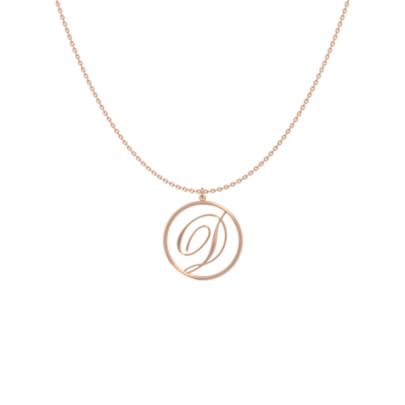 Circle Letter D Necklace-1 in 18K Rose Gold Plating