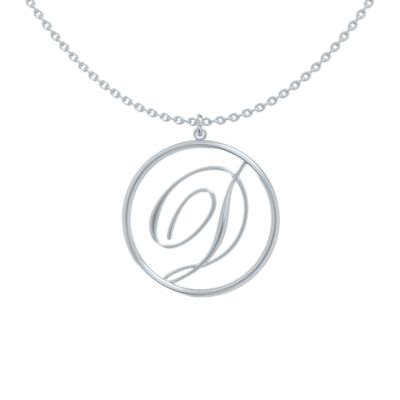 Circle Letter D Necklace in 925 Sterling Silver