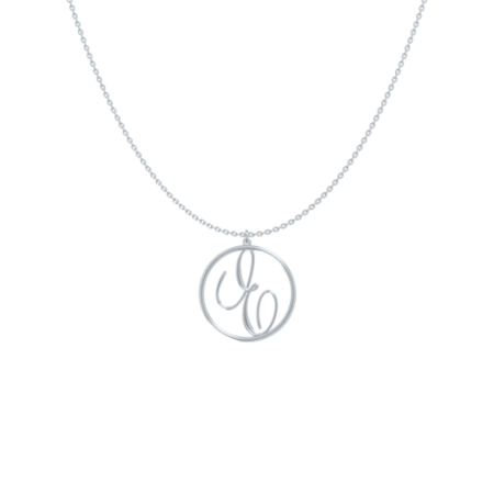 Circle Letter E Necklace-1 in 925 Sterling Silver