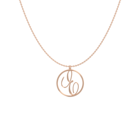Circle Letter E Necklace-1 in 18K Rose Gold Plating