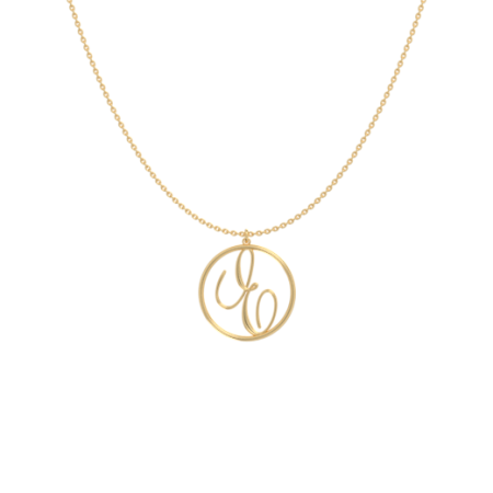 Circle Letter E Necklace-1 in 18K Gold Plating
