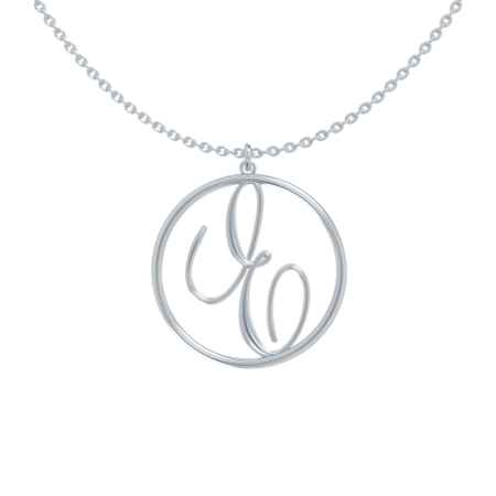 Circle Letter E Necklace in 925 Sterling Silver