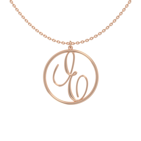 Circle Letter E Necklace in 18K Rose Gold Plating