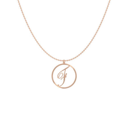 Circle Letter F Necklace-1 in 18K Rose Gold Plating