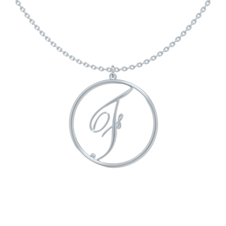 Circle Letter F Necklace in 925 Sterling Silver